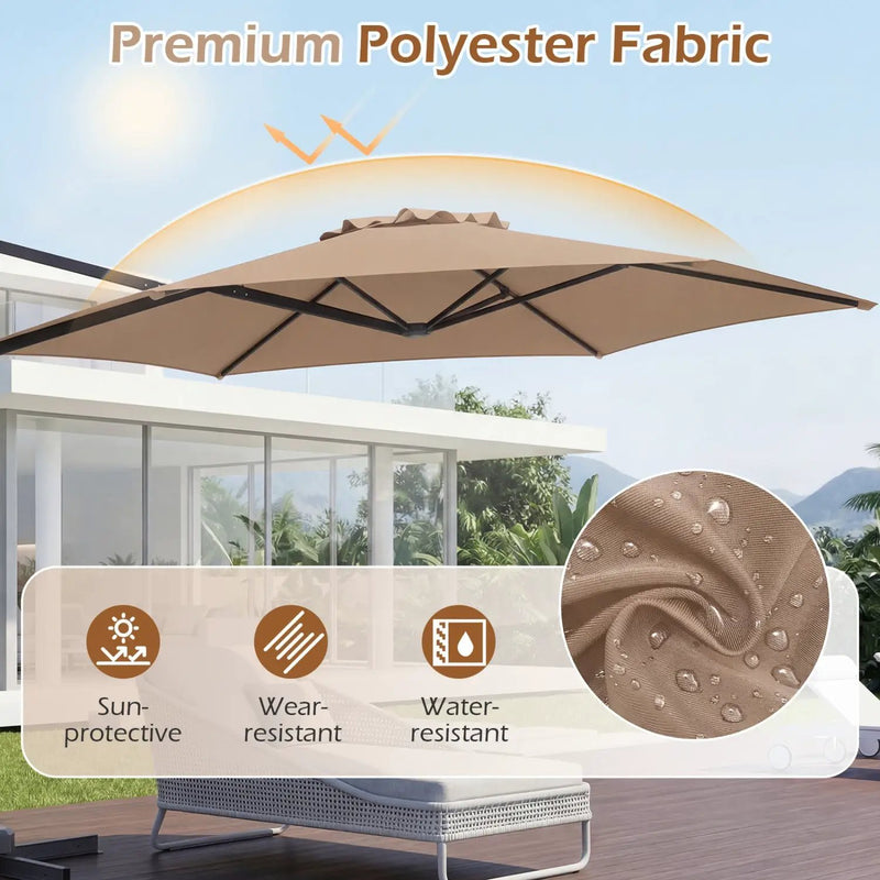 10 FT Patio Cantilever Umbrella with 360° Rotation and Air Vent for Backyard and Poolside by DirectDeals