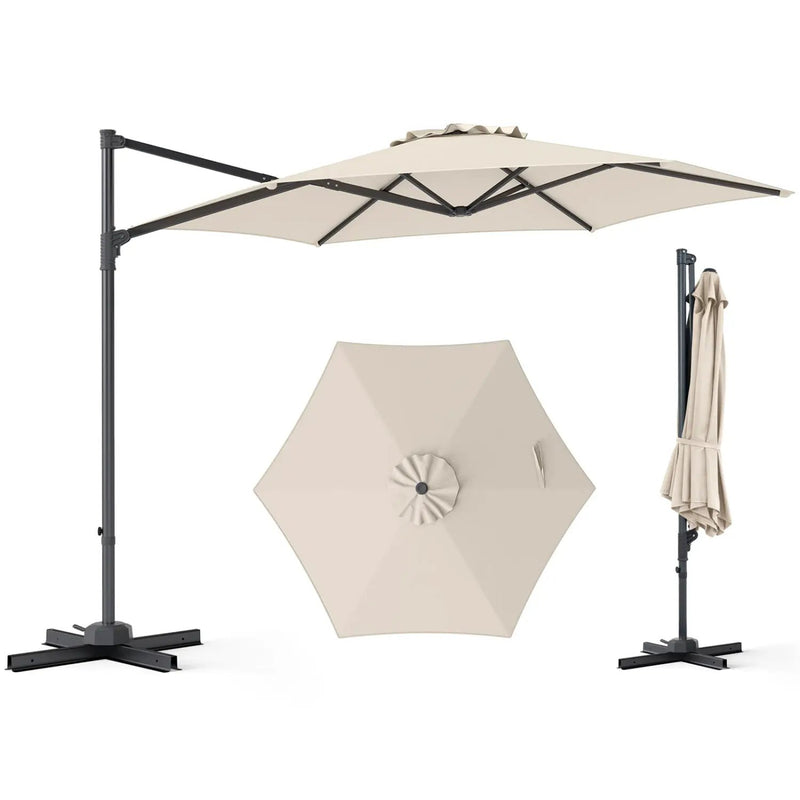 10 FT Patio Cantilever Umbrella with 360° Rotation and Air Vent for Backyard and Poolside by DirectDeals