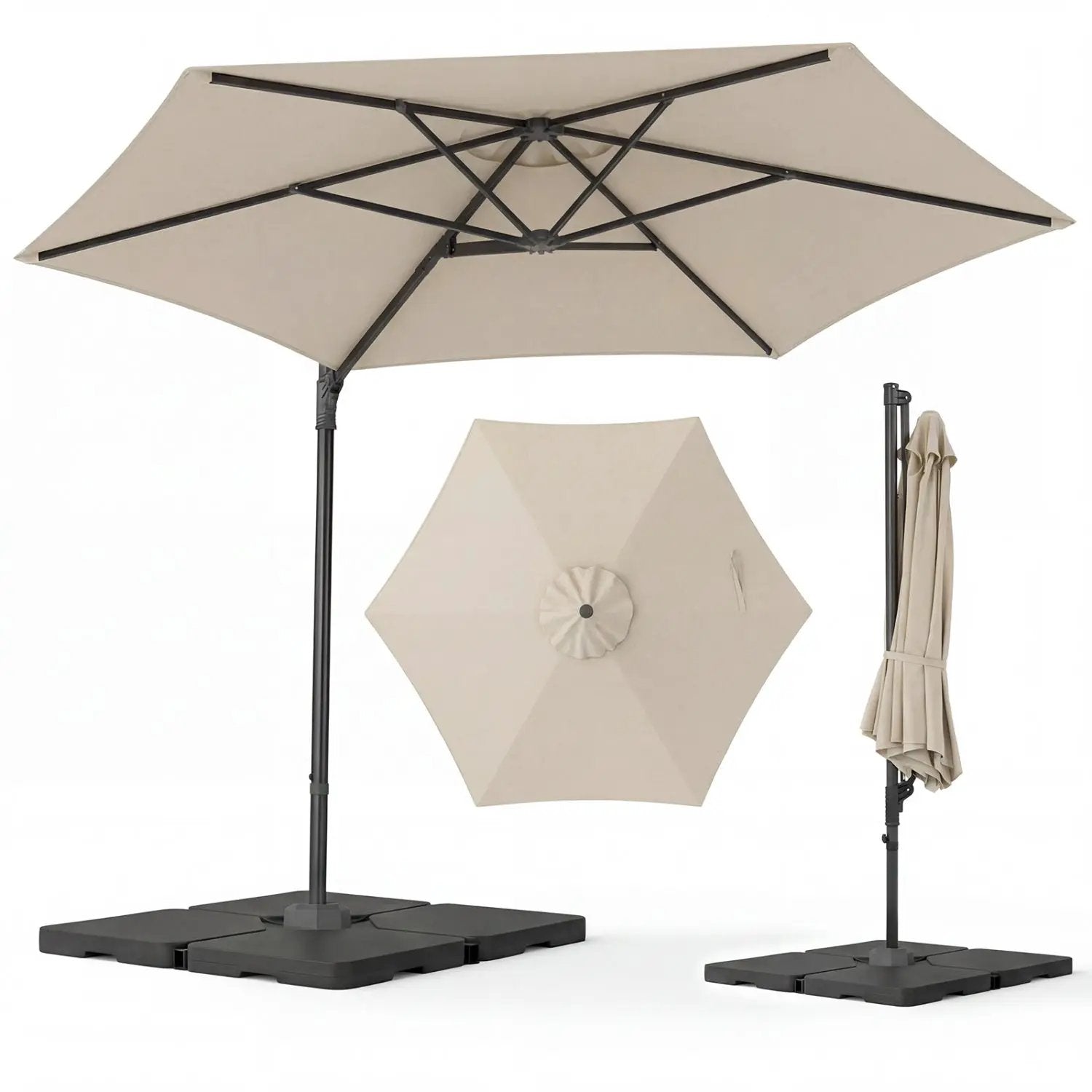 10 FT Patio Cantilever Umbrella with 360° Rotation and Air Vent for Backyard and Poolside by DirectDeals