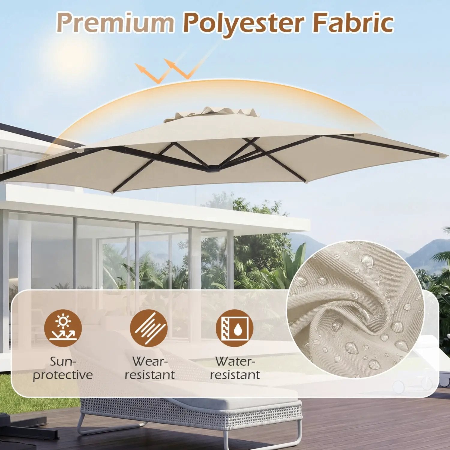 10 FT Patio Cantilever Umbrella with 360° Rotation and Air Vent for Backyard and Poolside by DirectDeals
