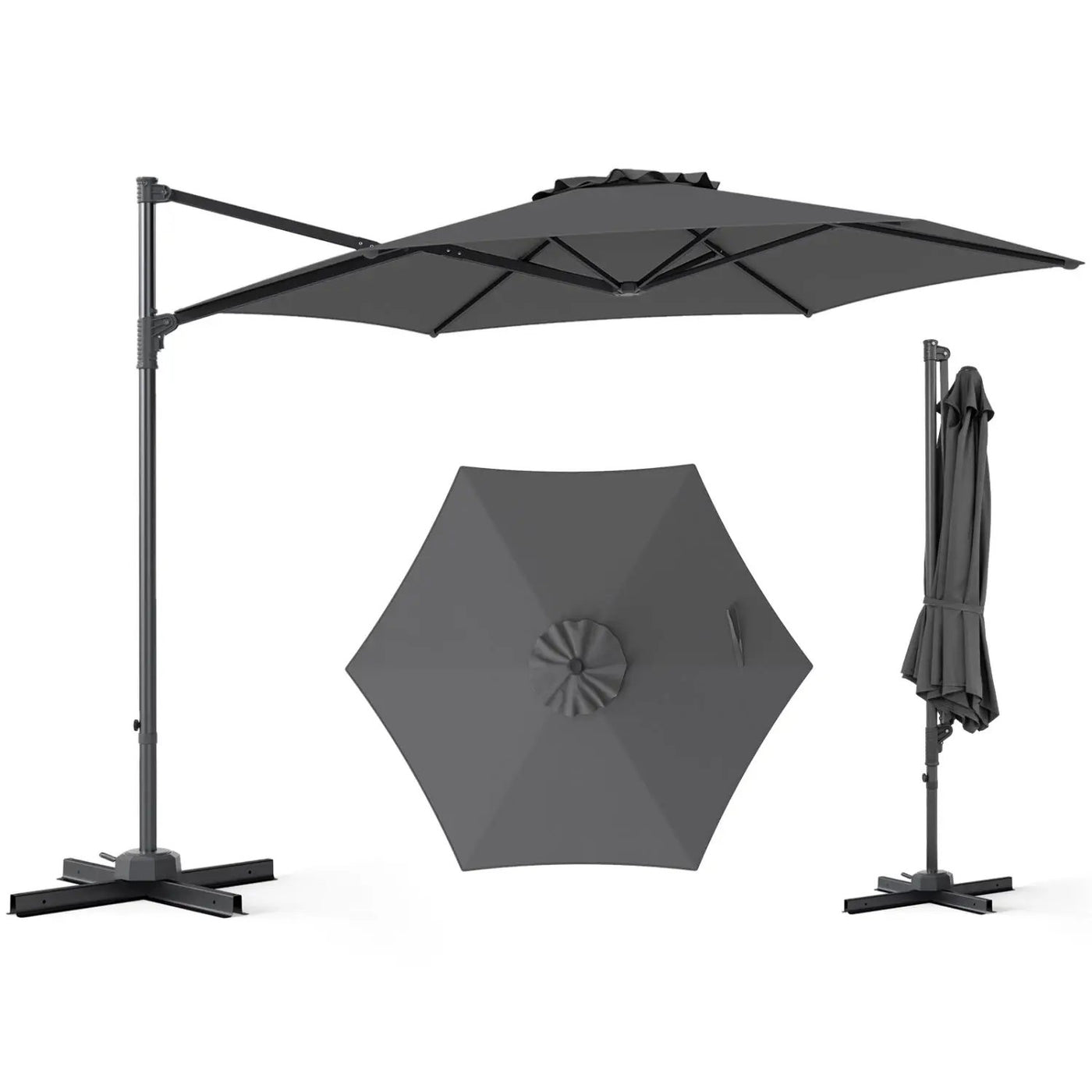 10 FT Patio Cantilever Umbrella with 360° Rotation and Air Vent for Backyard and Poolside by DirectDeals