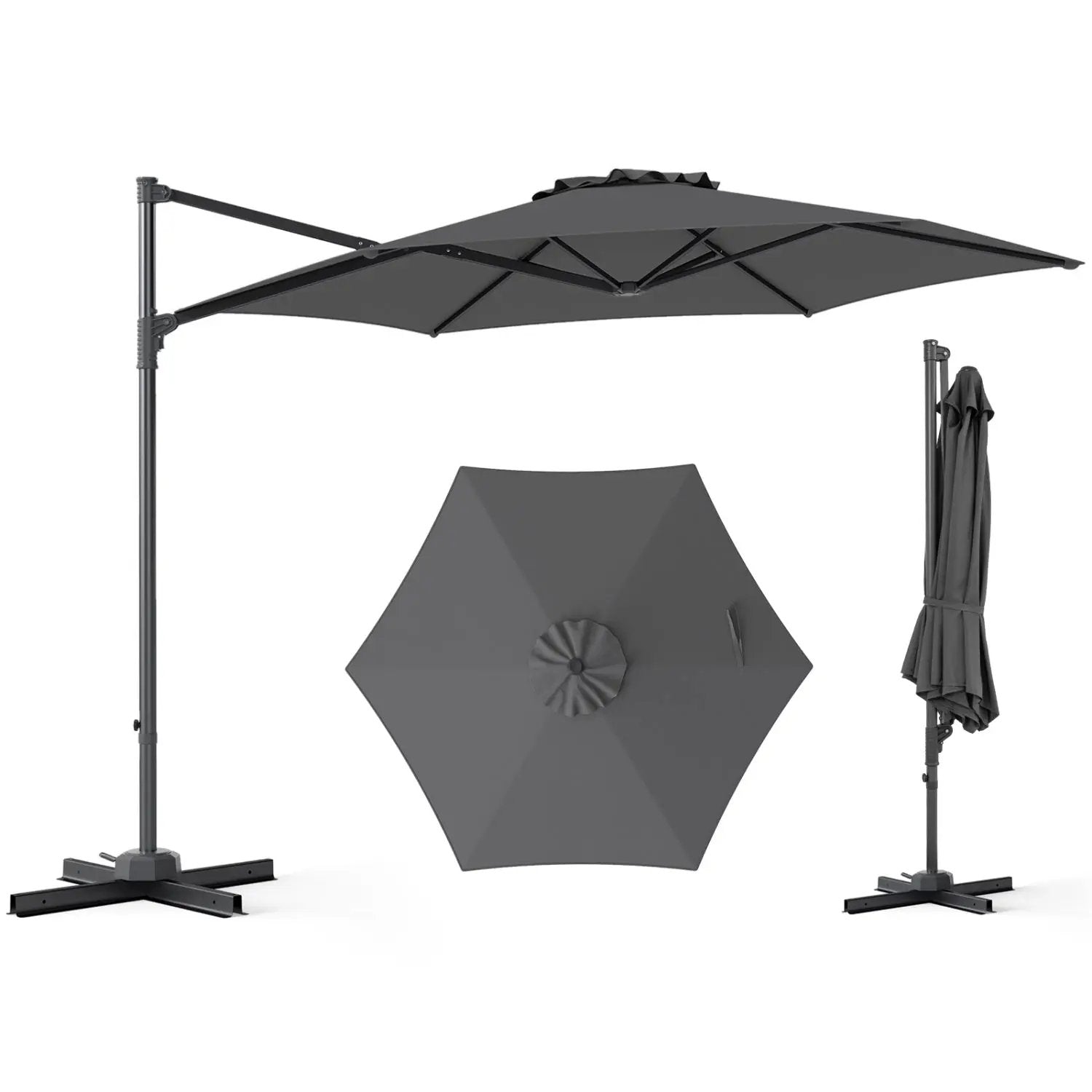 10 FT Patio Cantilever Umbrella with 360° Rotation and Air Vent for Backyard and Poolside by DirectDeals