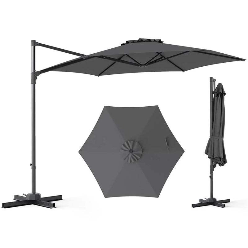 10 FT Patio Cantilever Umbrella with 360° Rotation and Air Vent for Backyard and Poolside by DirectDeals