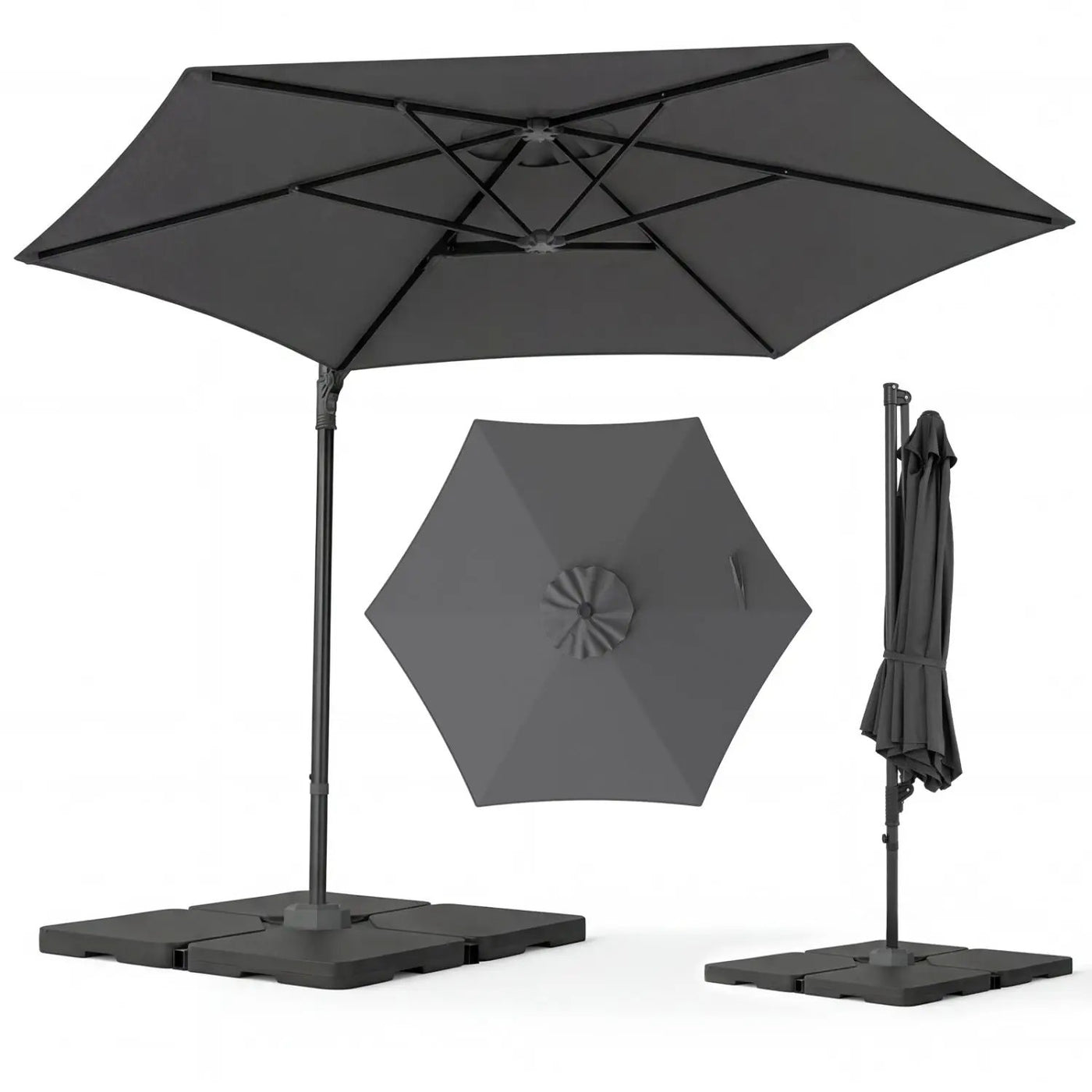10 FT Patio Cantilever Umbrella with 360° Rotation and Air Vent for Backyard and Poolside by DirectDeals