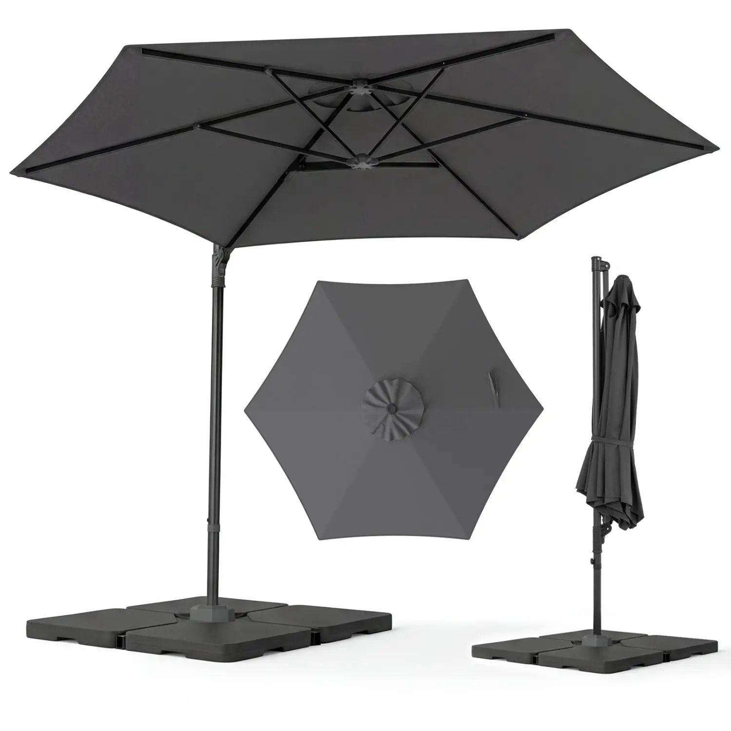 10 FT Patio Cantilever Umbrella with 360° Rotation and Air Vent for Backyard and Poolside by DirectDeals