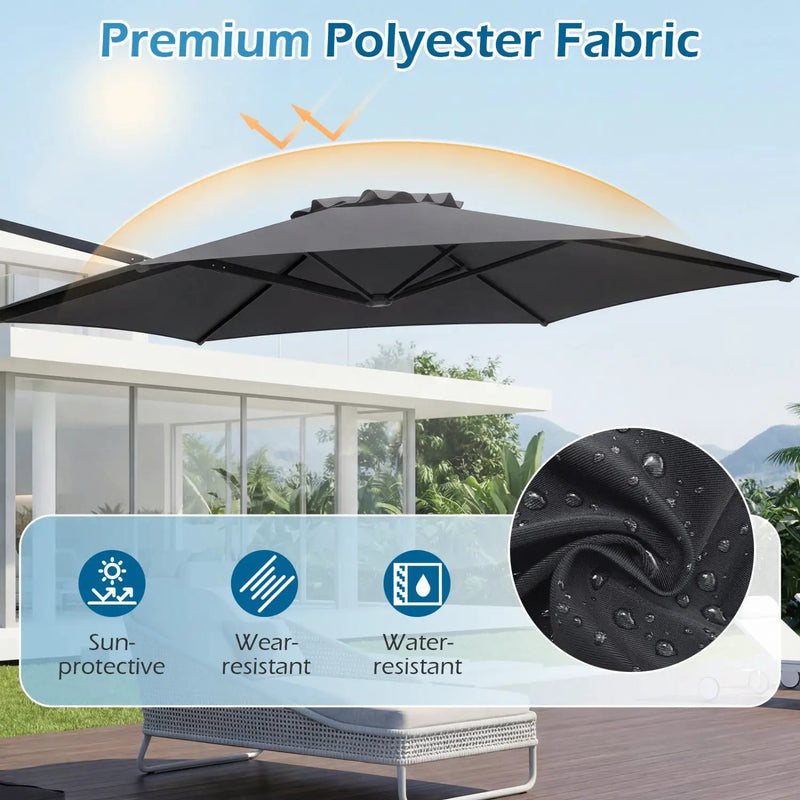 10 FT Patio Cantilever Umbrella with 360° Rotation and Air Vent for Backyard and Poolside by DirectDeals