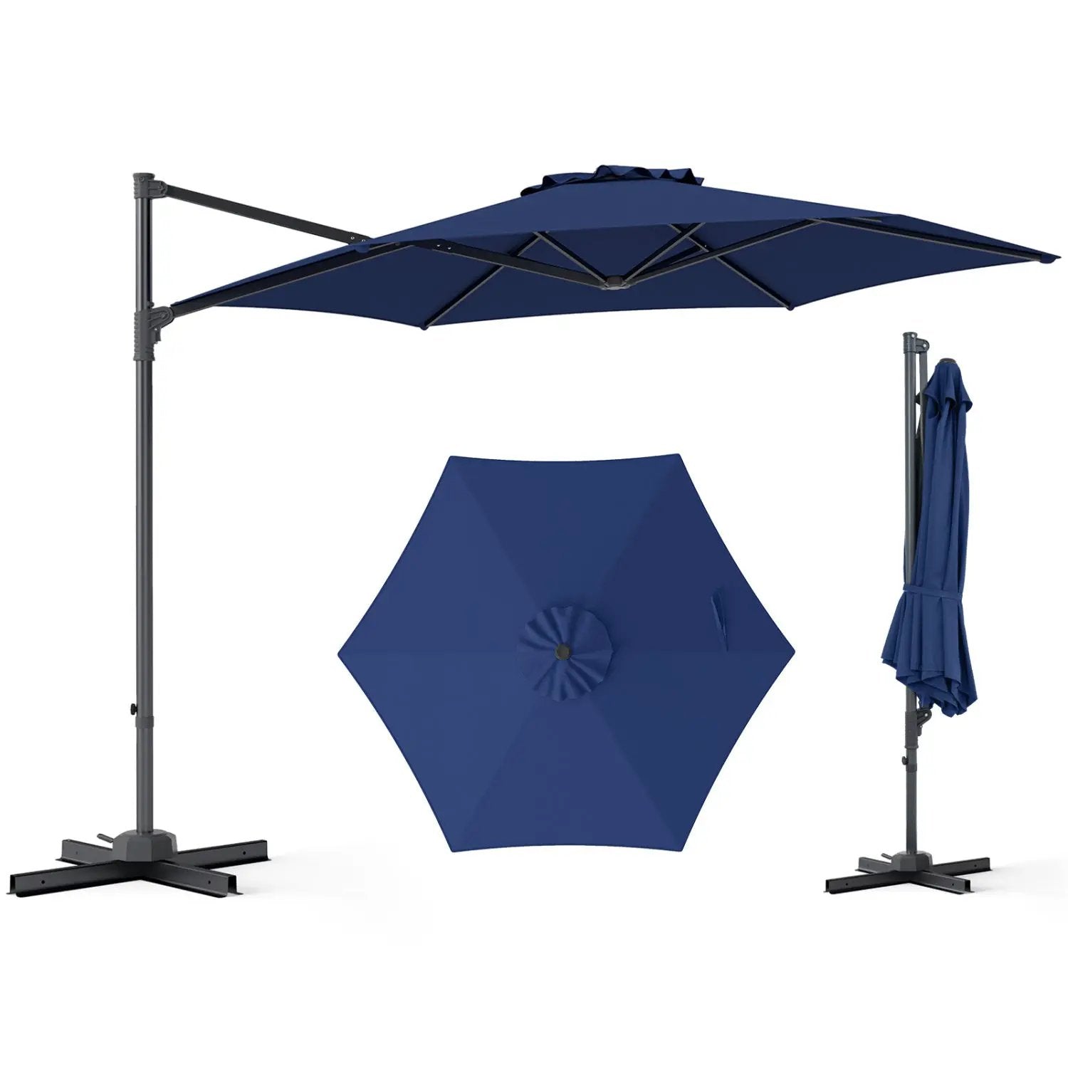 10 FT Patio Cantilever Umbrella with 360° Rotation and Air Vent for Backyard and Poolside by DirectDeals