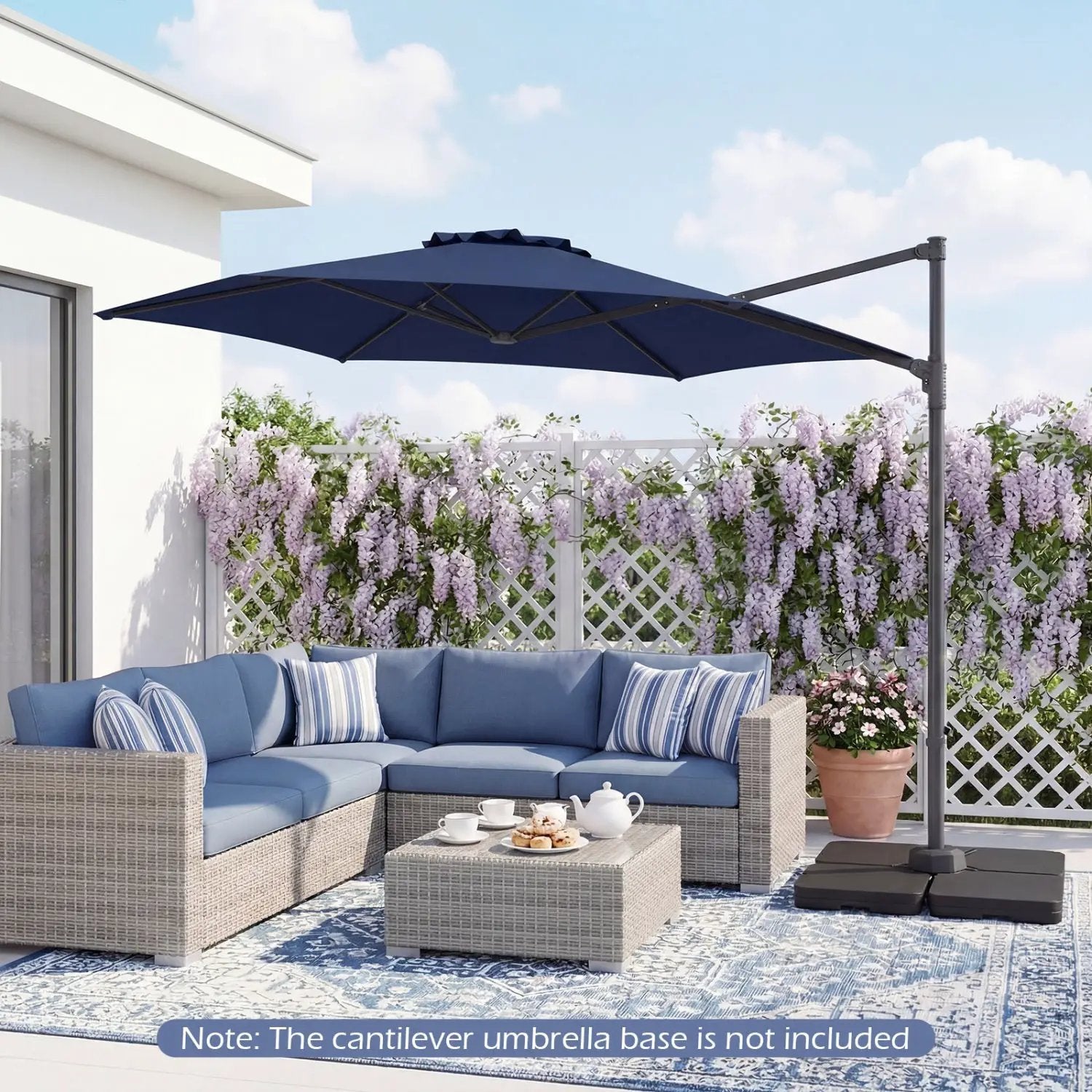 10 FT Patio Cantilever Umbrella with 360° Rotation and Air Vent for Backyard and Poolside by DirectDeals