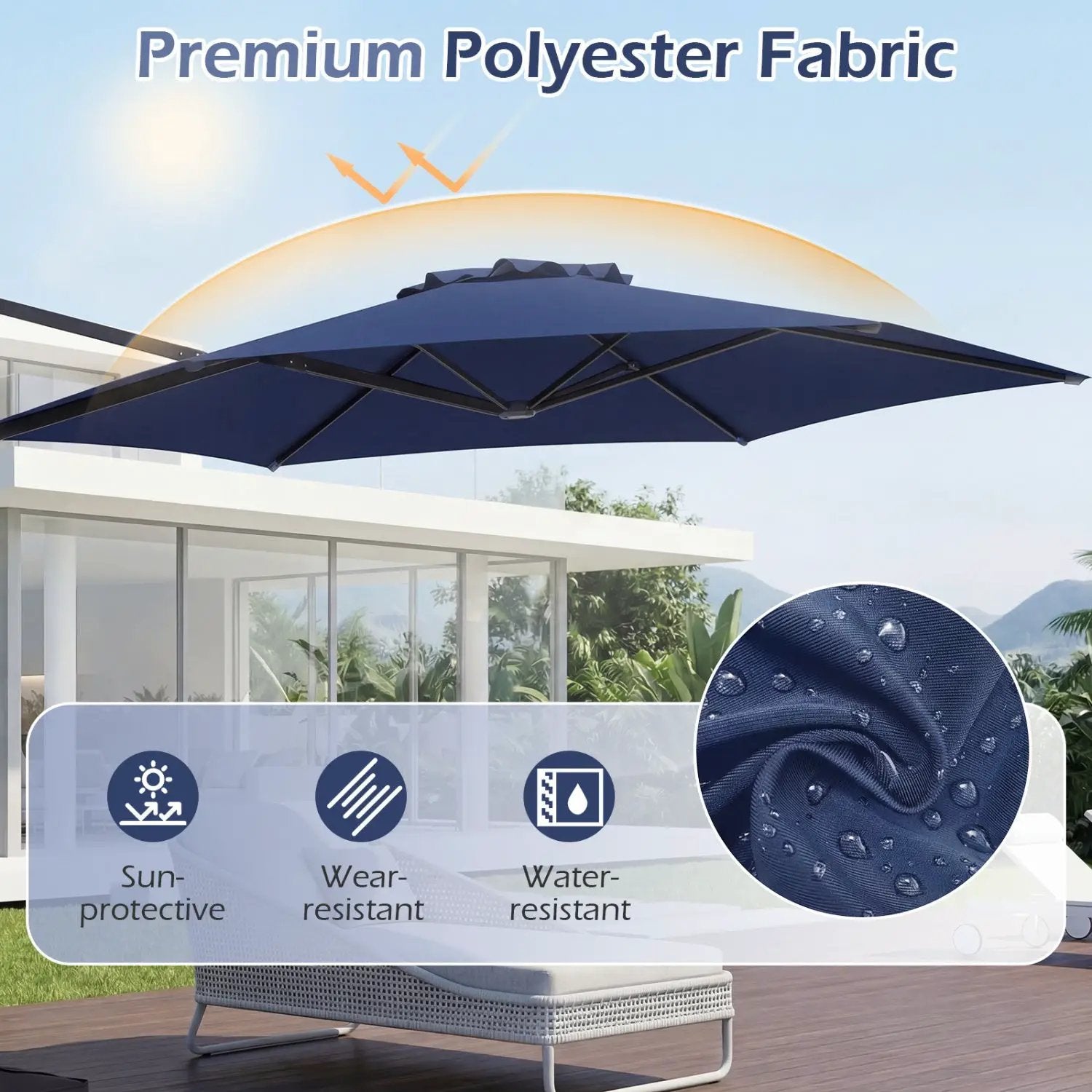 10 FT Patio Cantilever Umbrella with 360° Rotation and Air Vent for Backyard and Poolside by DirectDeals