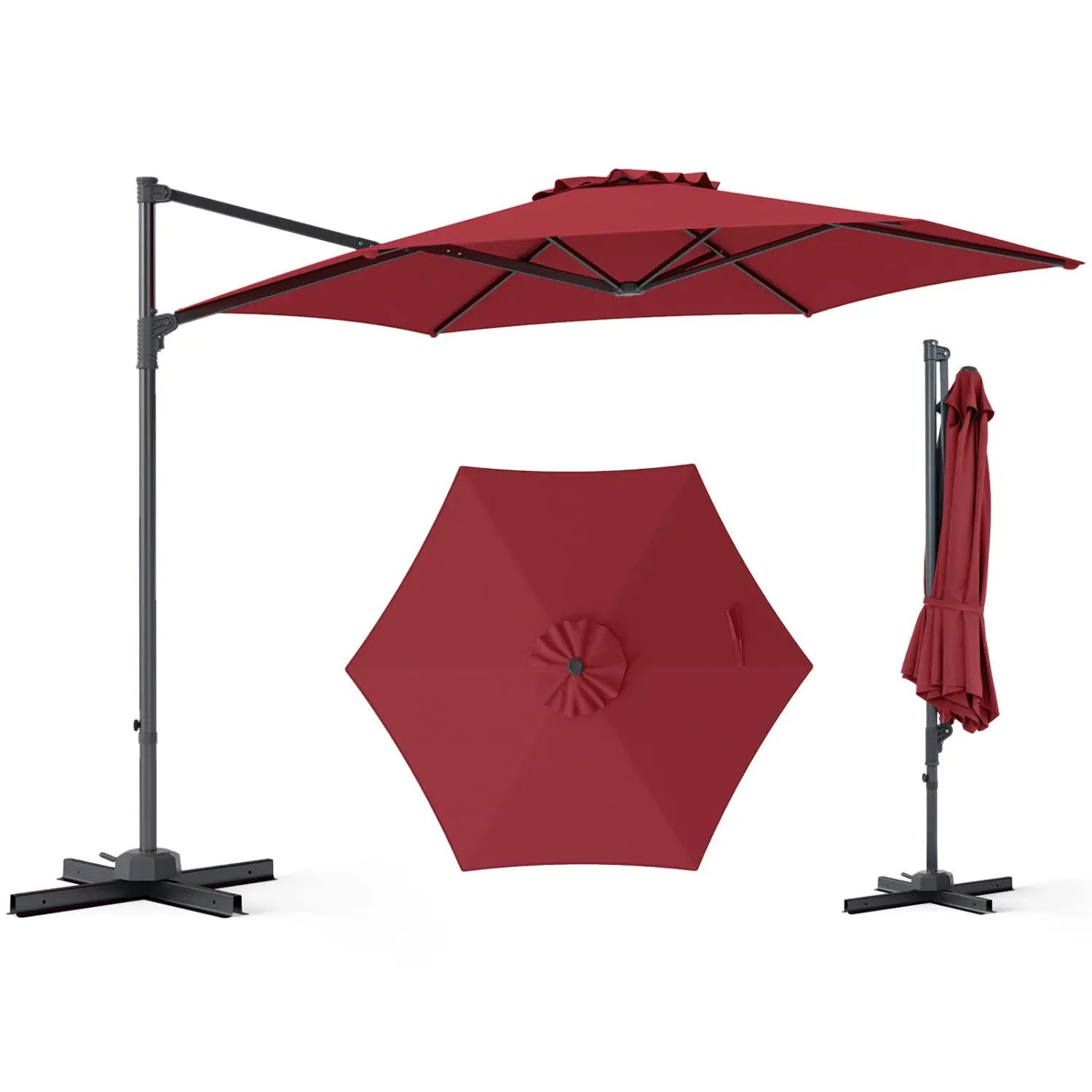 10 FT Patio Cantilever Umbrella with 360° Rotation and Air Vent for Backyard and Poolside by DirectDeals