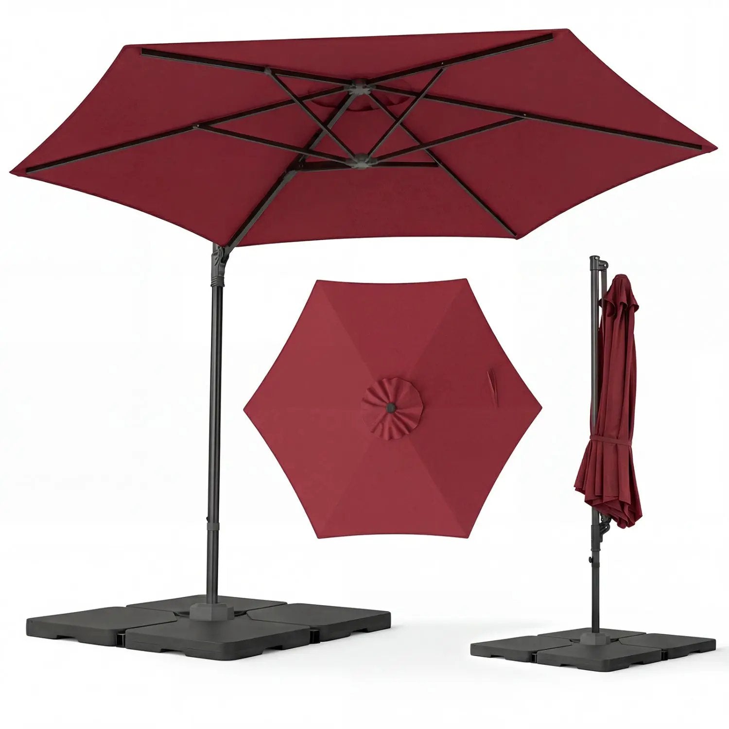 10 FT Patio Cantilever Umbrella with 360° Rotation and Air Vent for Backyard and Poolside by DirectDeals