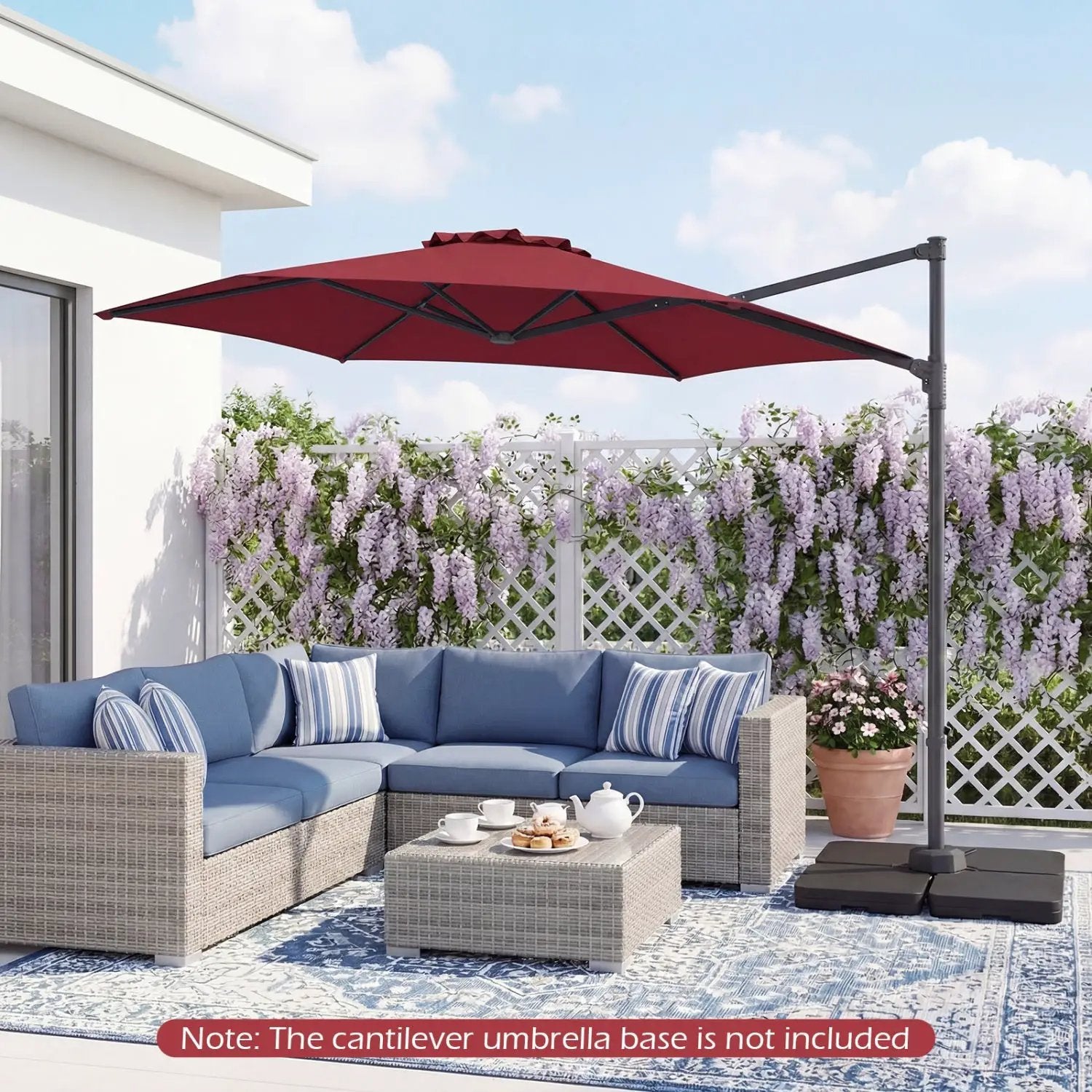 10 FT Patio Cantilever Umbrella with 360° Rotation and Air Vent for Backyard and Poolside by DirectDeals
