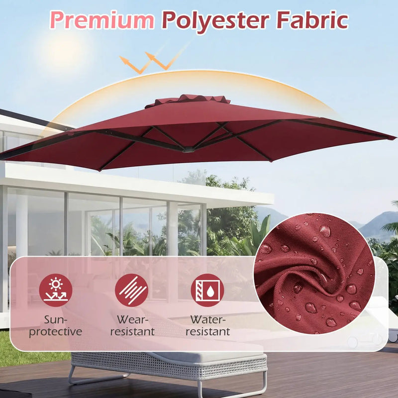10 FT Patio Cantilever Umbrella with 360° Rotation and Air Vent for Backyard and Poolside by DirectDeals