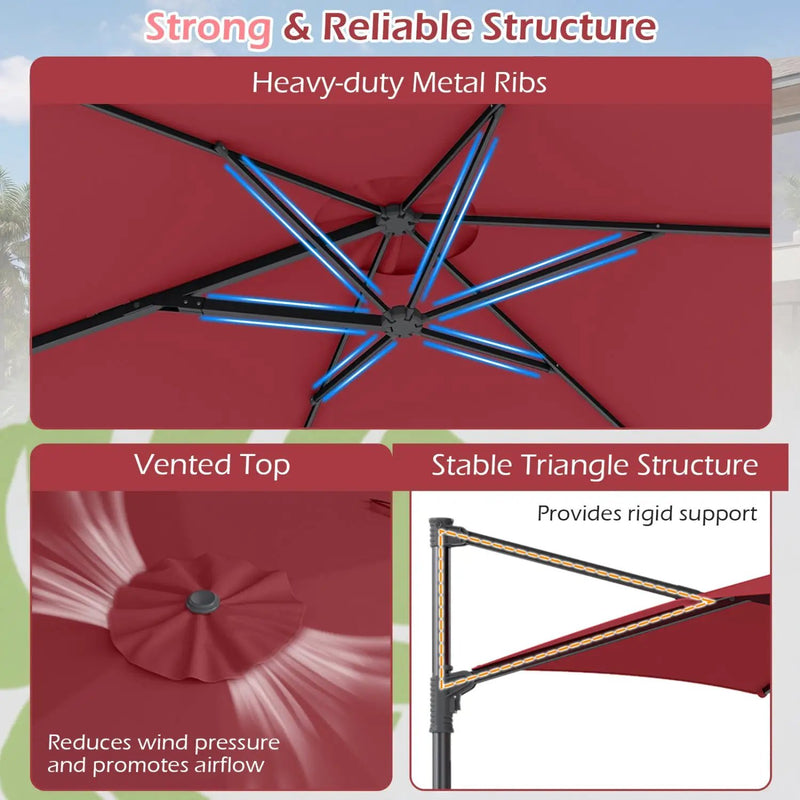 10 FT Patio Cantilever Umbrella with 360° Rotation and Air Vent for Backyard and Poolside by DirectDeals
