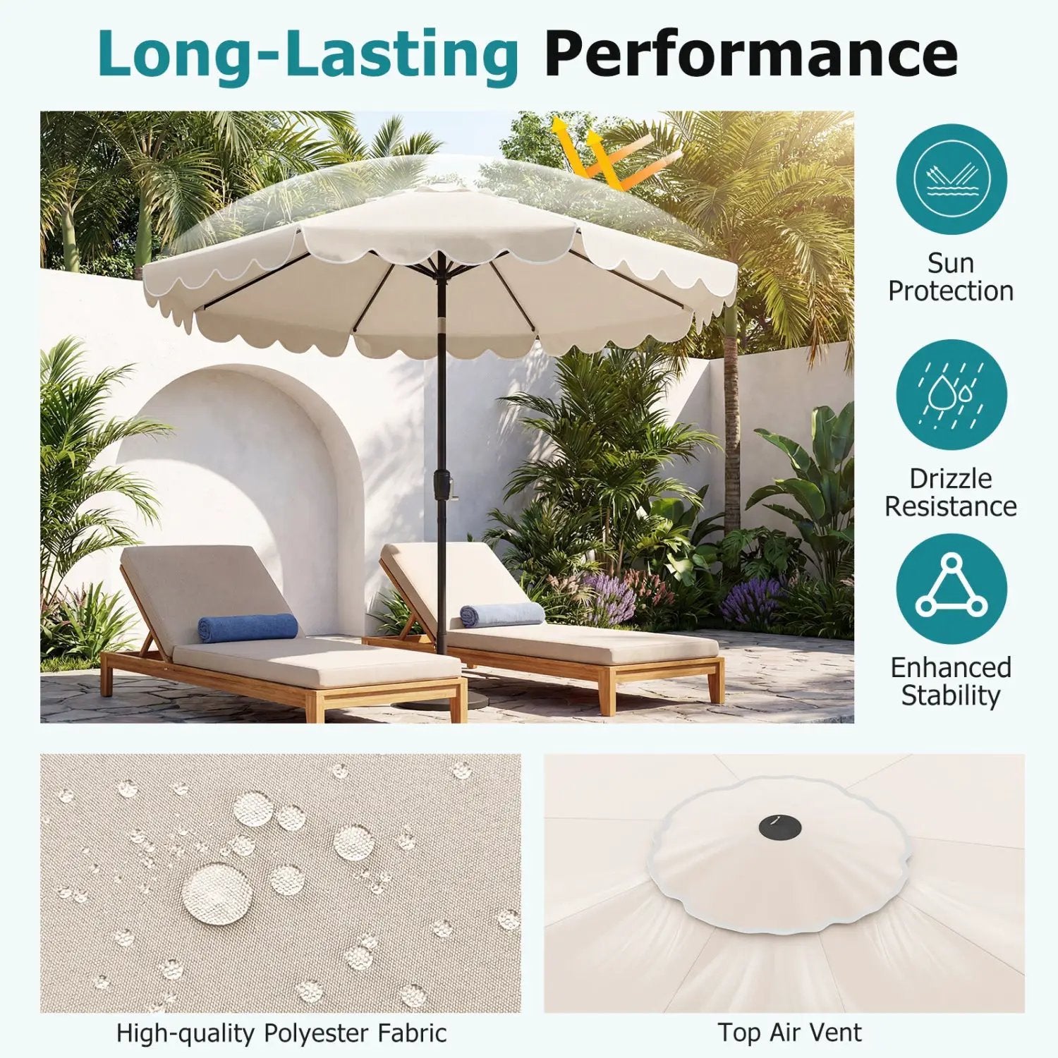 10 FT Patio Umbrella with Push Button Tilt and Crank by DirectDeals