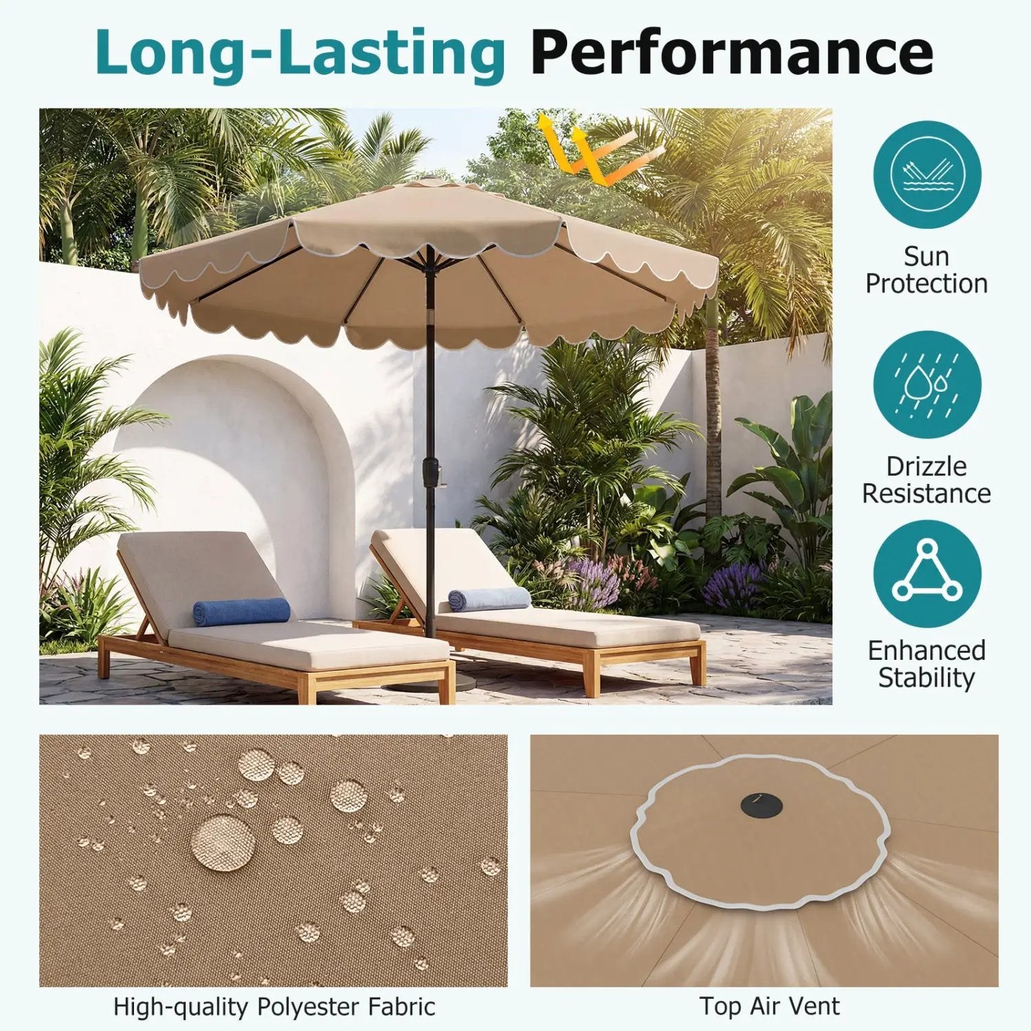 10 FT Patio Umbrella with Push Button Tilt and Crank by DirectDeals