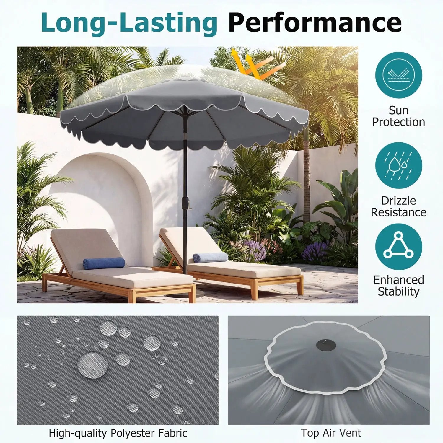 10 FT Patio Umbrella with Push Button Tilt and Crank by DirectDeals