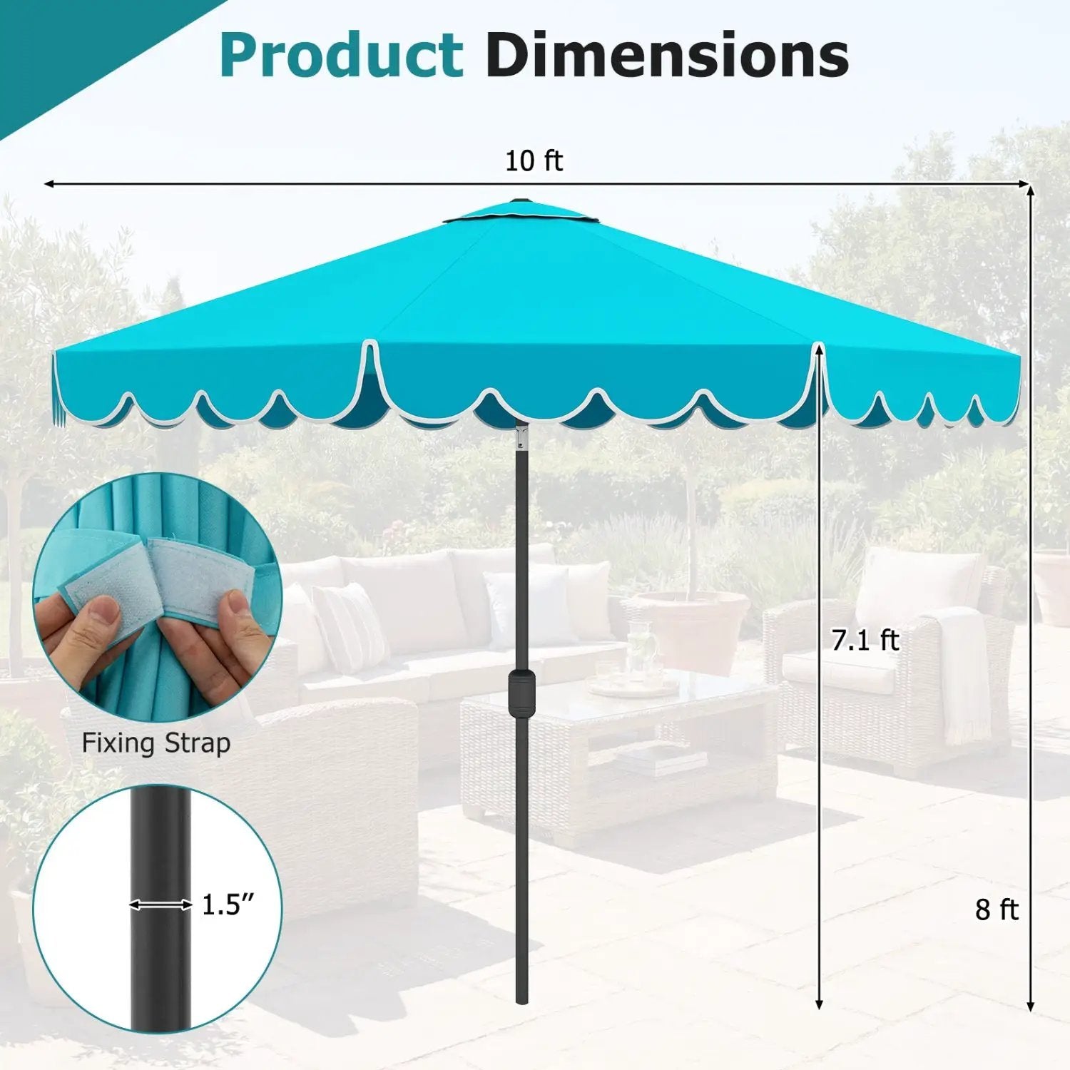 10 FT Patio Umbrella with Push Button Tilt and Crank by DirectDeals