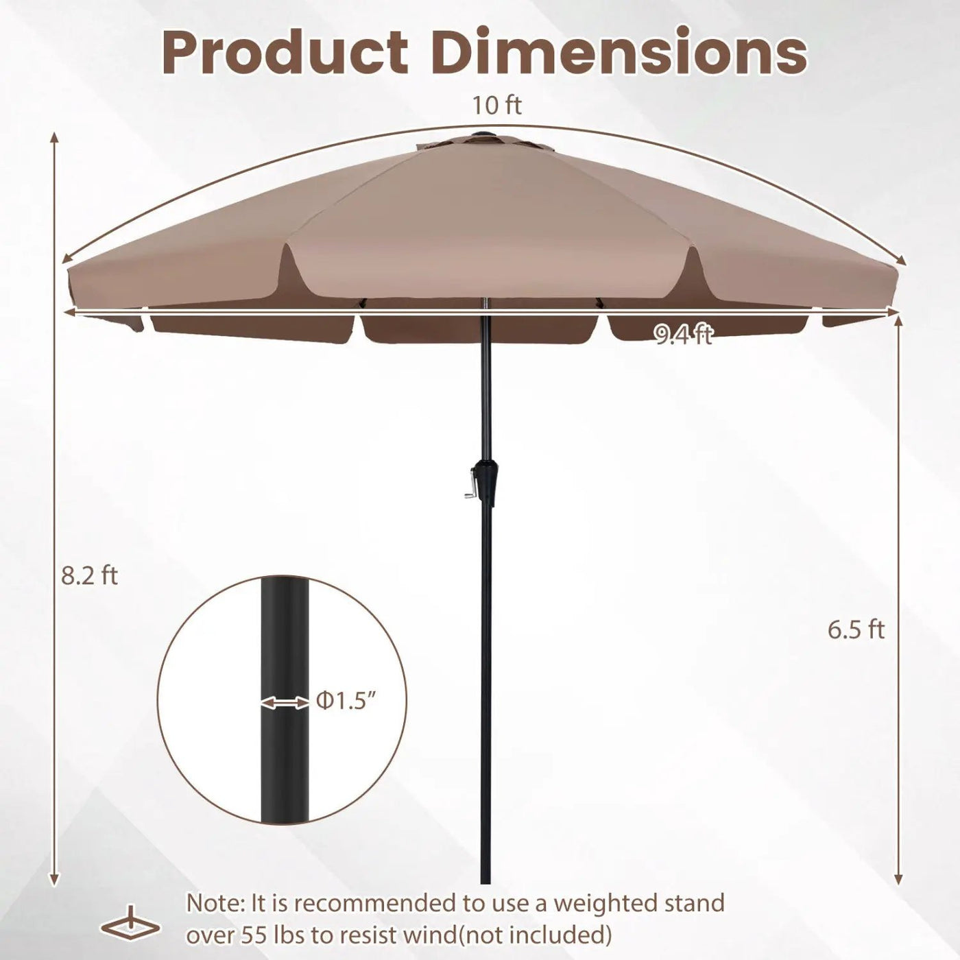10 FT Scalloped Patio Umbrella with Push Button Tilt by DirectDeals