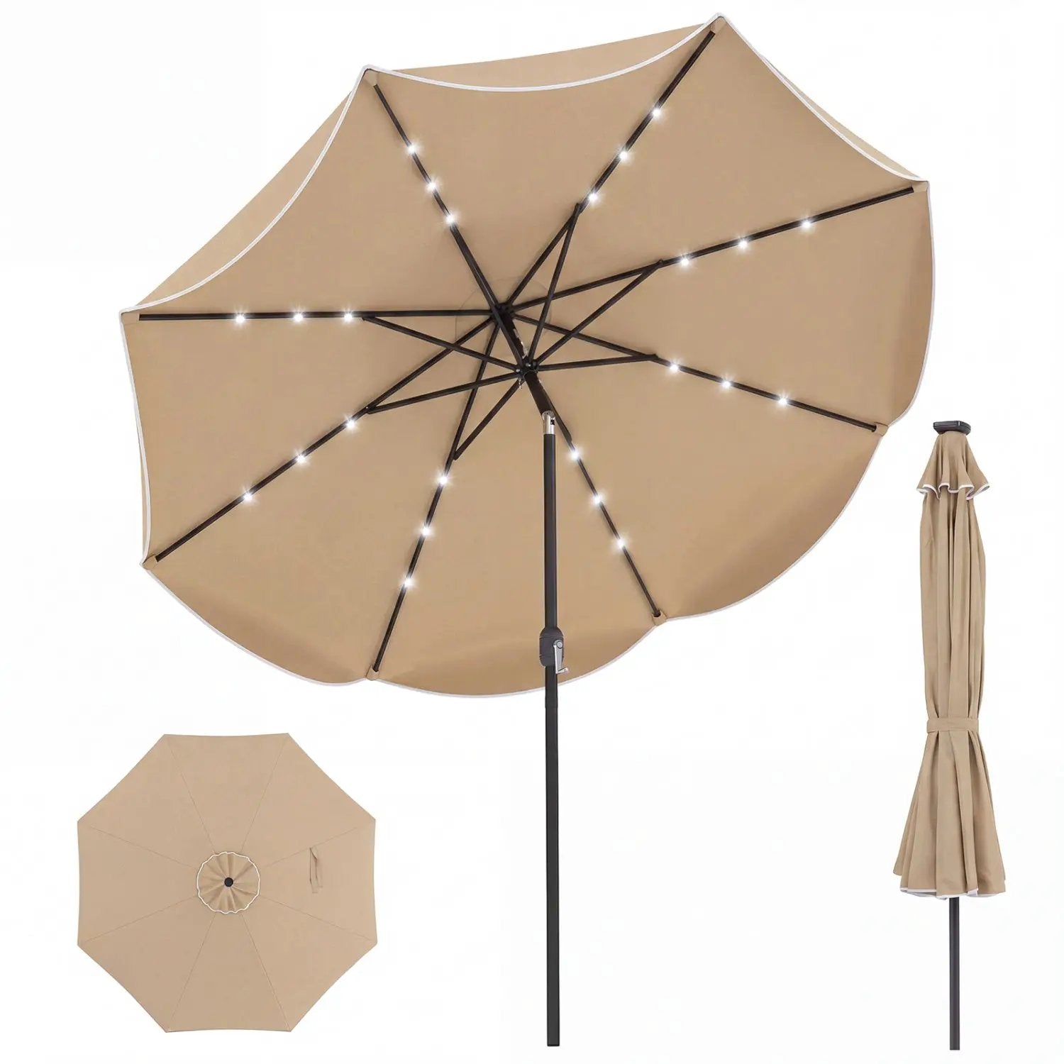 10 FT Scalloped Solar Patio Umbrella with 24 LED Lights and Tilt Adjustment by DirectDeals