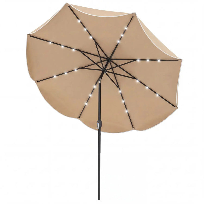10 FT Scalloped Solar Patio Umbrella with 24 LED Lights and Tilt Adjustment by DirectDeals