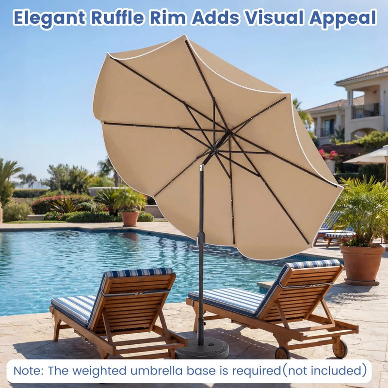 10 FT Scalloped Solar Patio Umbrella with 24 LED Lights and Tilt Adjustment by DirectDeals