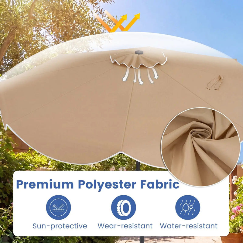 10 FT Scalloped Solar Patio Umbrella with 24 LED Lights and Tilt Adjustment by DirectDeals