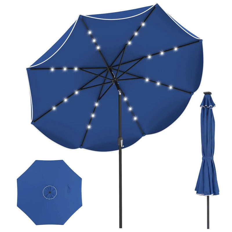 10 FT Scalloped Solar Patio Umbrella with 24 LED Lights and Tilt Adjustment by DirectDeals