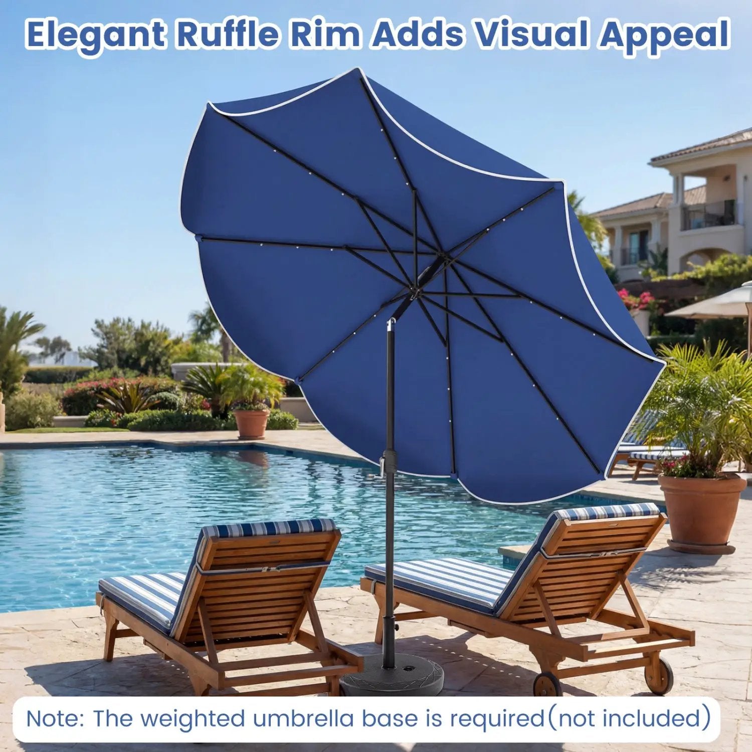 10 FT Scalloped Solar Patio Umbrella with 24 LED Lights and Tilt Adjustment by DirectDeals