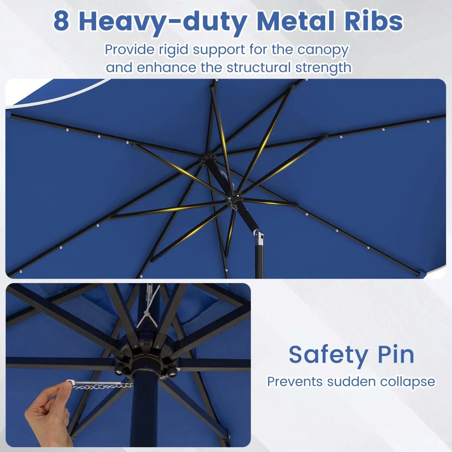 10 FT Scalloped Solar Patio Umbrella with 24 LED Lights and Tilt Adjustment by DirectDeals