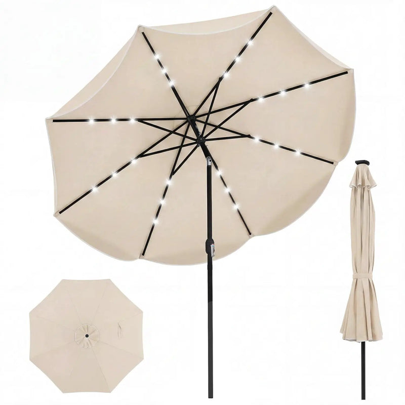10 FT Scalloped Solar Patio Umbrella with 24 LED Lights and Tilt Adjustment by DirectDeals