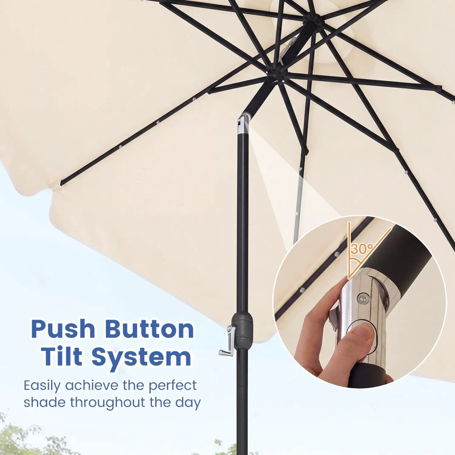 10 FT Scalloped Solar Patio Umbrella with 24 LED Lights and Tilt Adjustment by DirectDeals