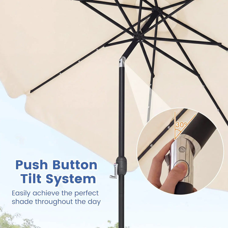 10 FT Scalloped Solar Patio Umbrella with 24 LED Lights and Tilt Adjustment by DirectDeals