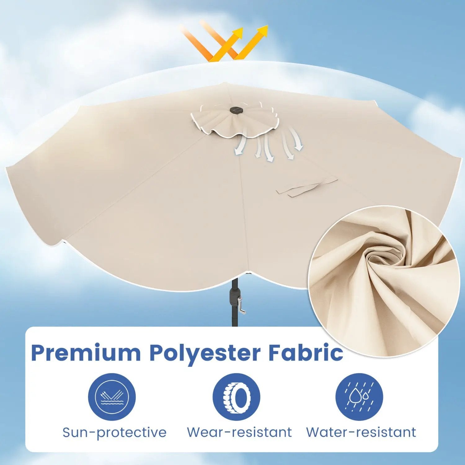 10 FT Scalloped Solar Patio Umbrella with 24 LED Lights and Tilt Adjustment by DirectDeals