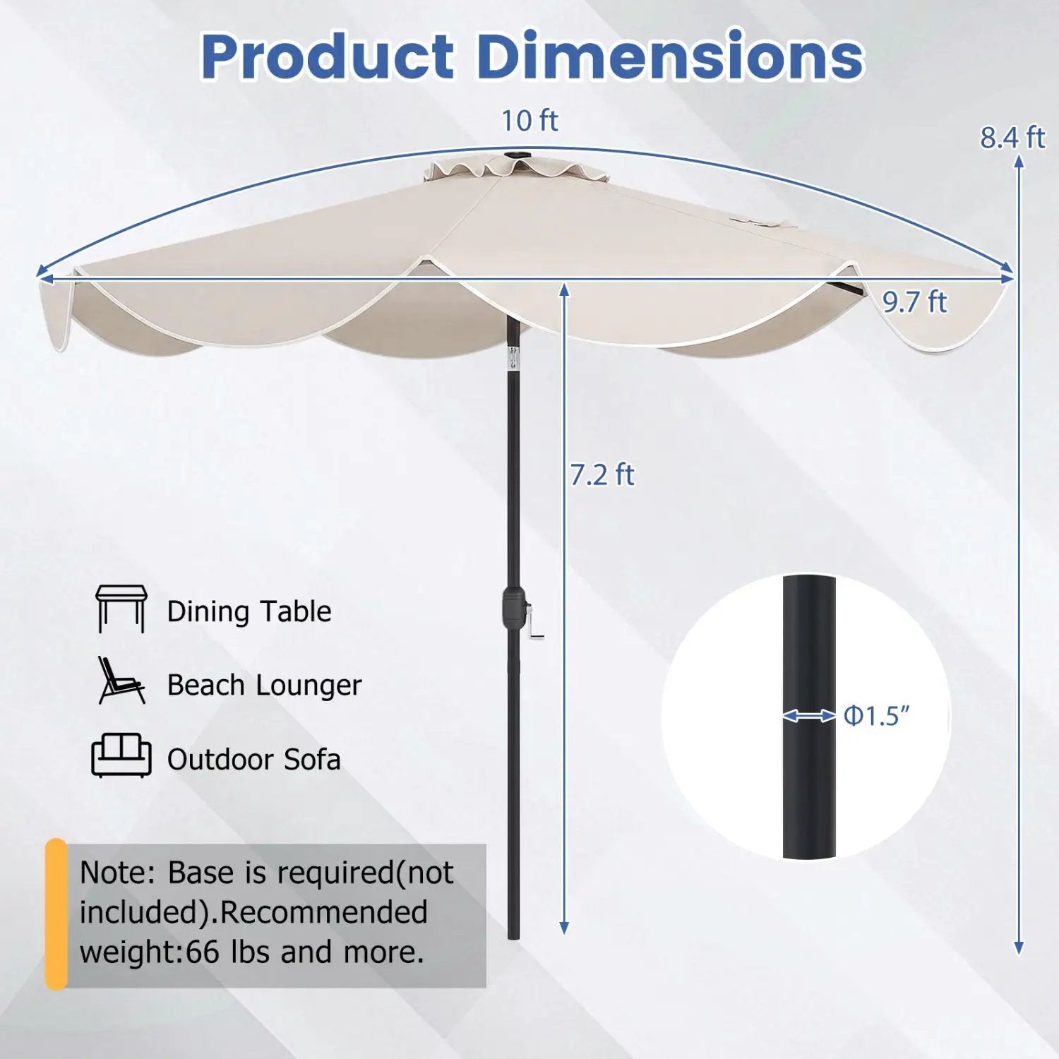 10 FT Scalloped Solar Patio Umbrella with 24 LED Lights and Tilt Adjustment by DirectDeals