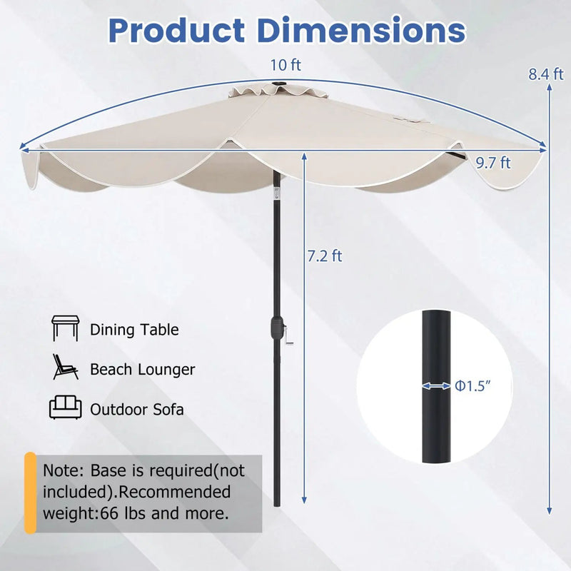 10 FT Scalloped Solar Patio Umbrella with 24 LED Lights and Tilt Adjustment by DirectDeals