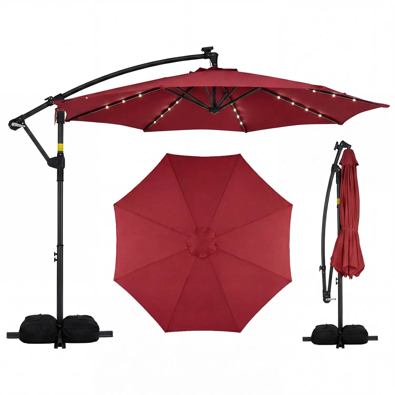 10 FT Solar LED Offset Cantilever Patio Umbrella Hanging Outdoor Market Umbrella by DirectDeals