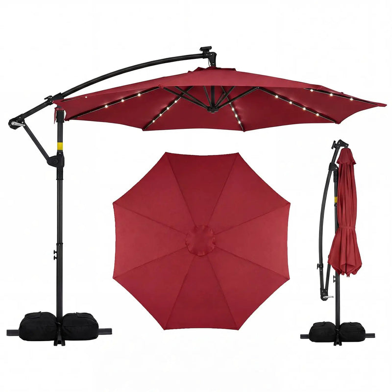 10 FT Solar LED Offset Cantilever Patio Umbrella Hanging Outdoor Market Umbrella by DirectDeals