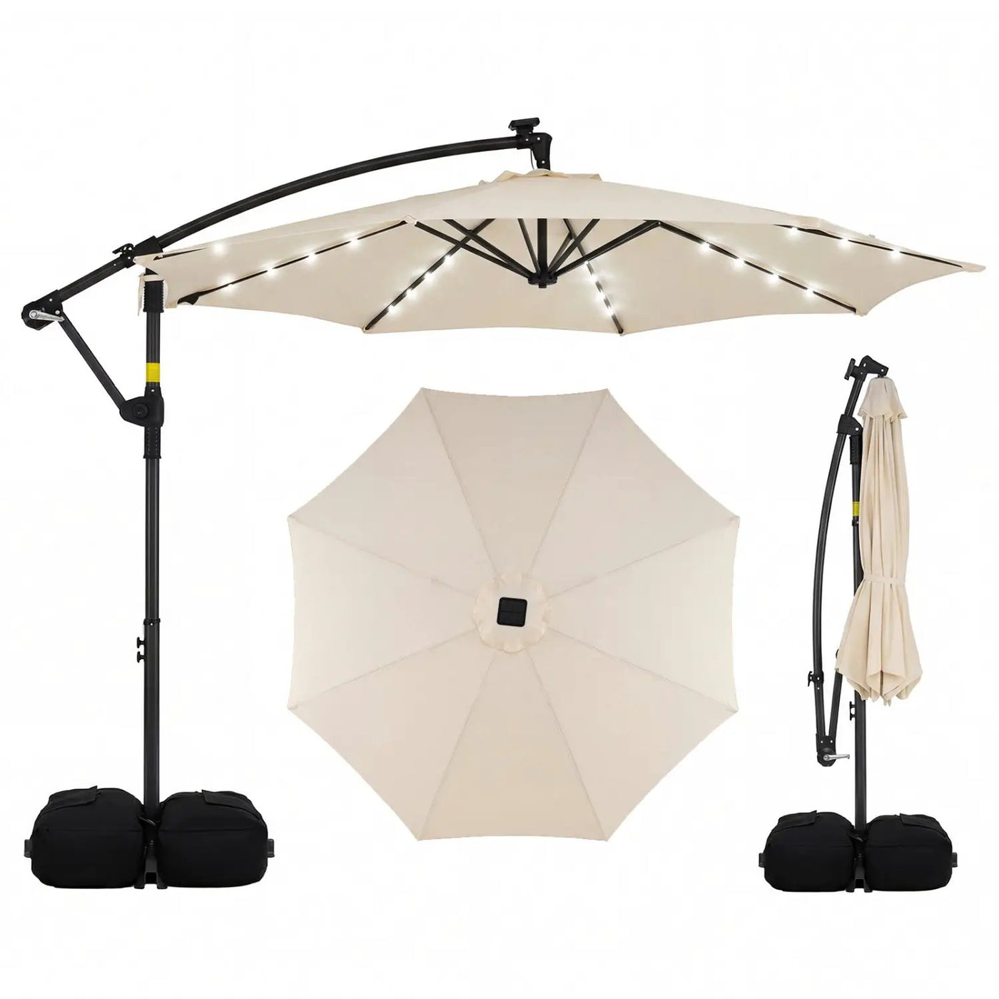 10 FT Solar LED Offset Cantilever Patio Umbrella Hanging Outdoor Market Umbrella by DirectDeals