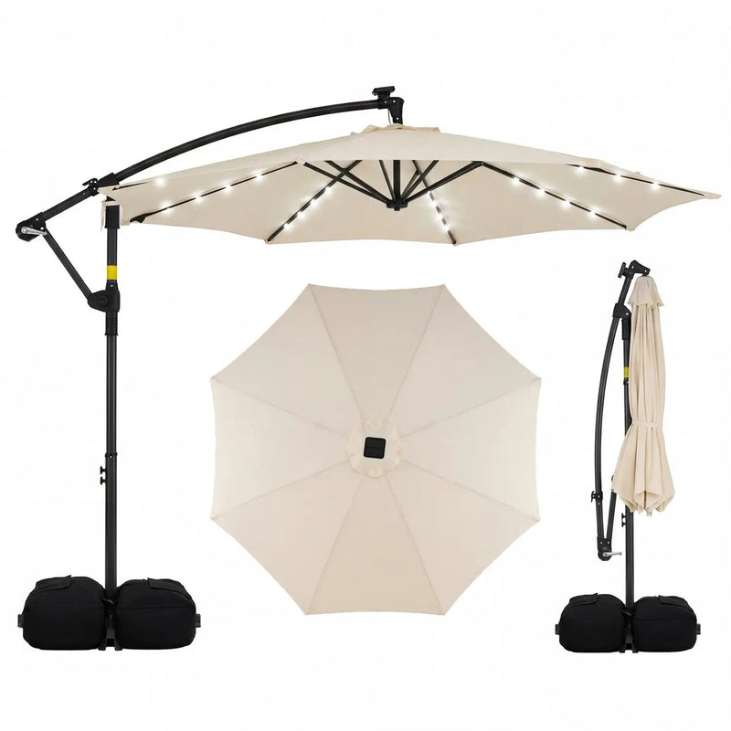 10 FT Solar LED Offset Cantilever Patio Umbrella Hanging Outdoor Market Umbrella by DirectDeals