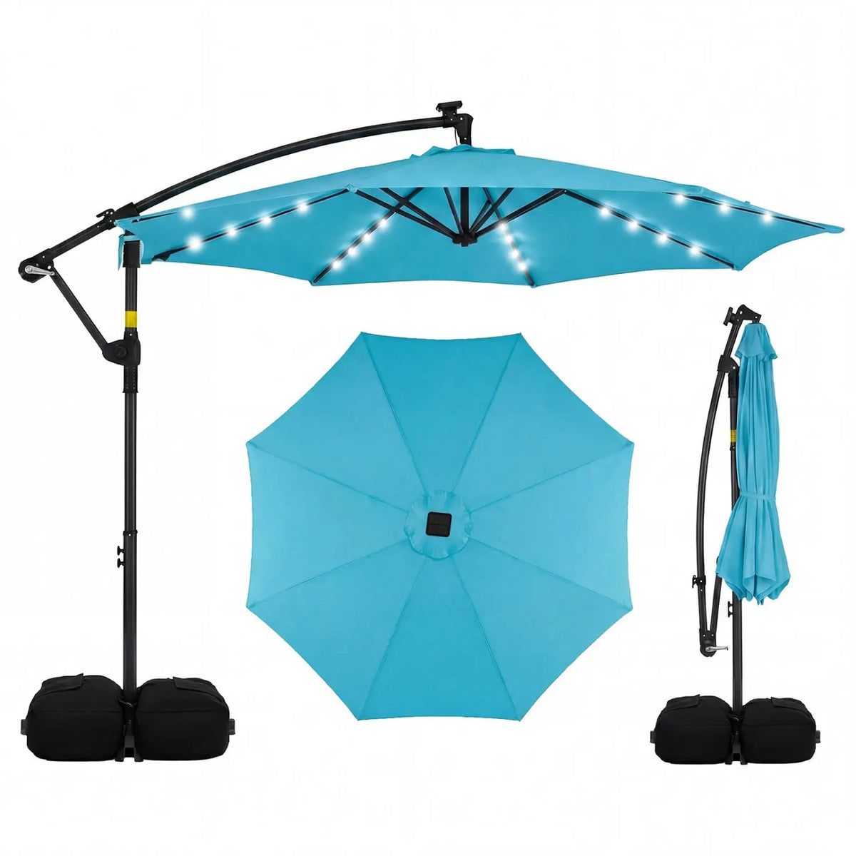 10 FT Solar LED Offset Cantilever Patio Umbrella Hanging Outdoor Market Umbrella by DirectDeals