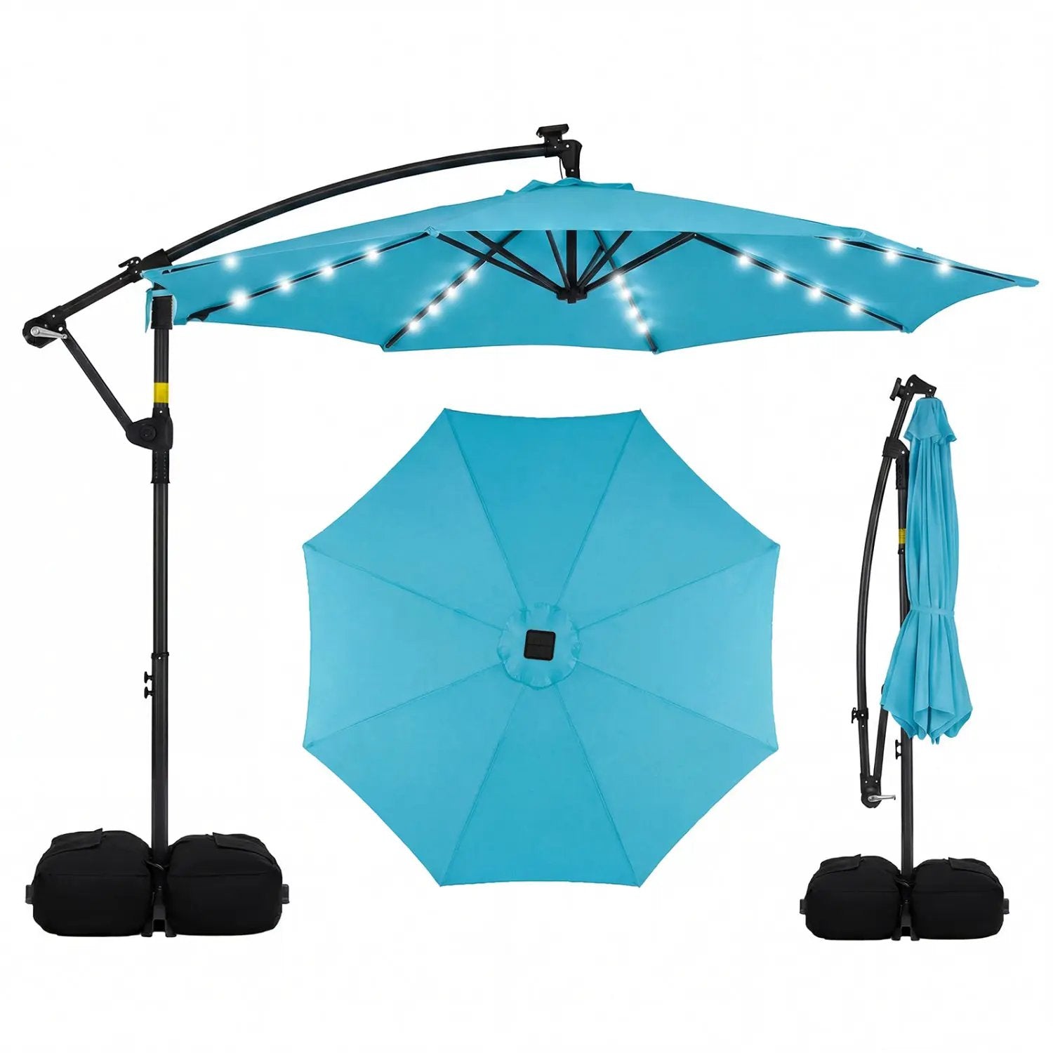 10 FT Solar LED Offset Cantilever Patio Umbrella Hanging Outdoor Market Umbrella by DirectDeals