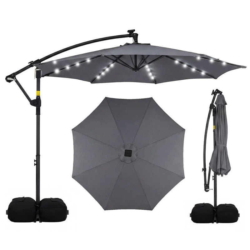 10 FT Solar LED Offset Cantilever Patio Umbrella Hanging Outdoor Market Umbrella by DirectDeals