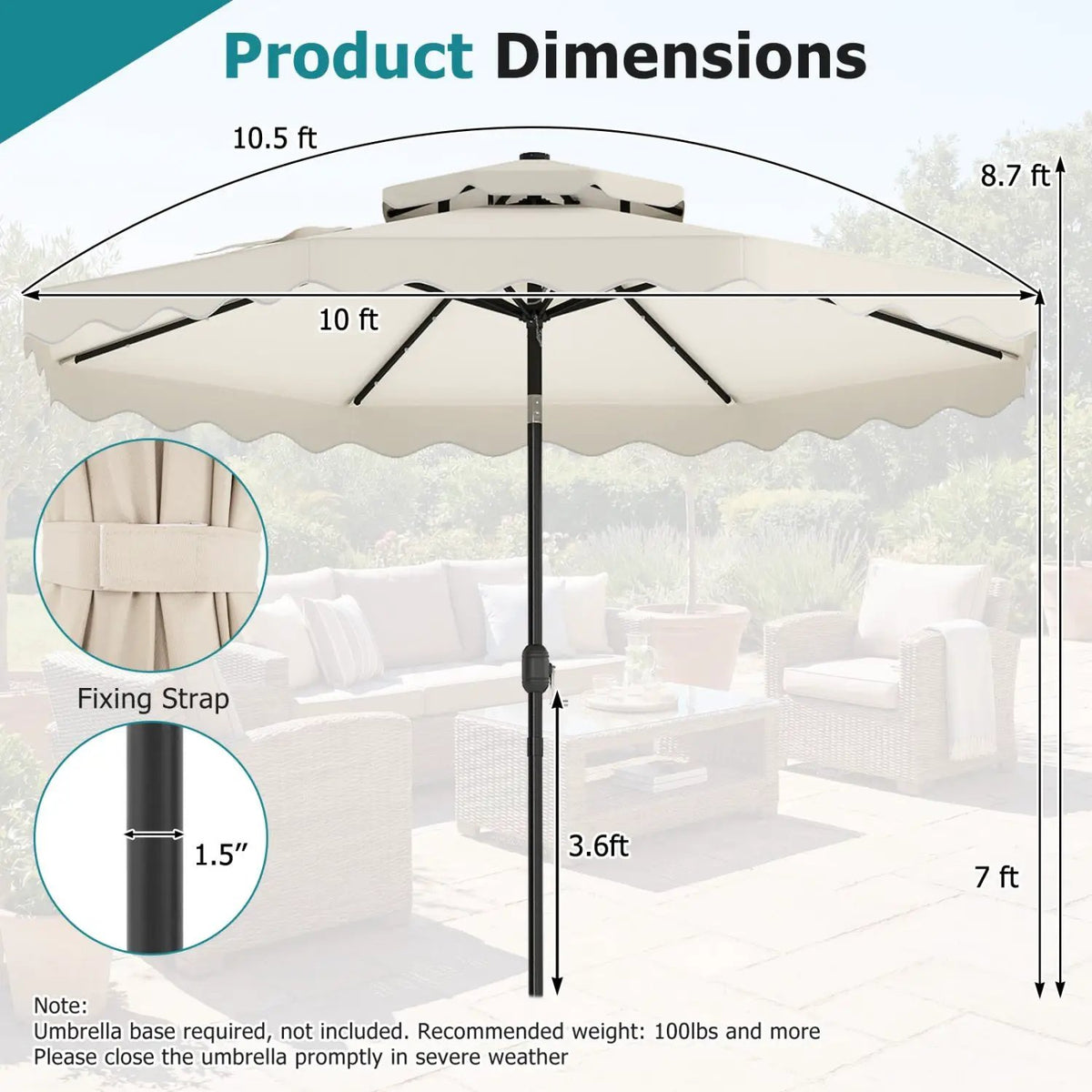 10 FT Solar LED Patio Umbrella for Deck and Pool by DirectDeals