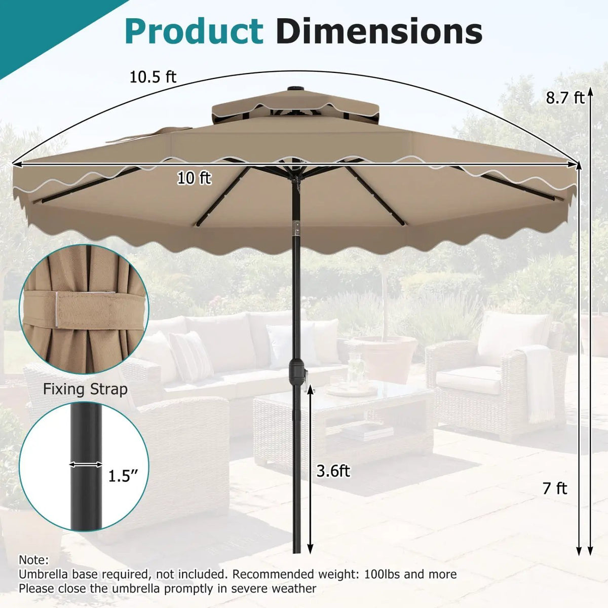 10 FT Solar LED Patio Umbrella for Deck and Pool by DirectDeals