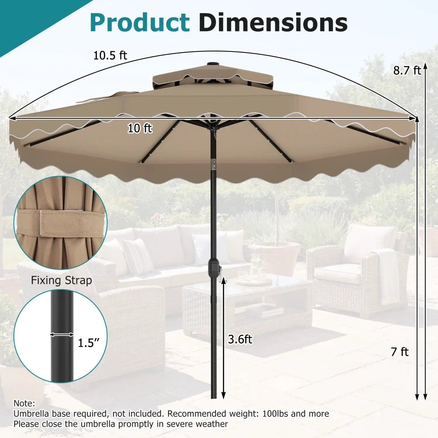 10 FT Solar LED Patio Umbrella for Deck and Pool by DirectDeals