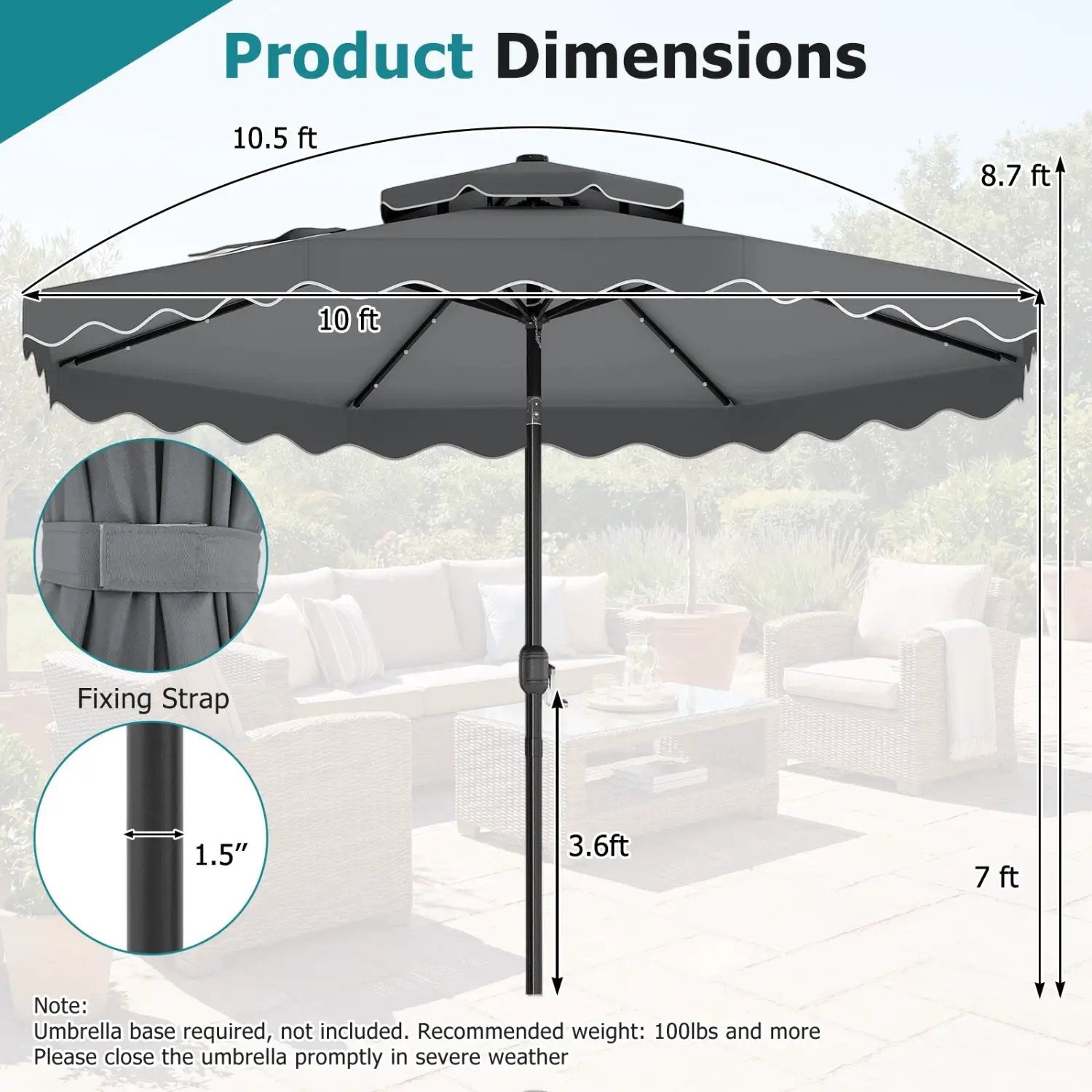 10 FT Solar LED Patio Umbrella for Deck and Pool by DirectDeals