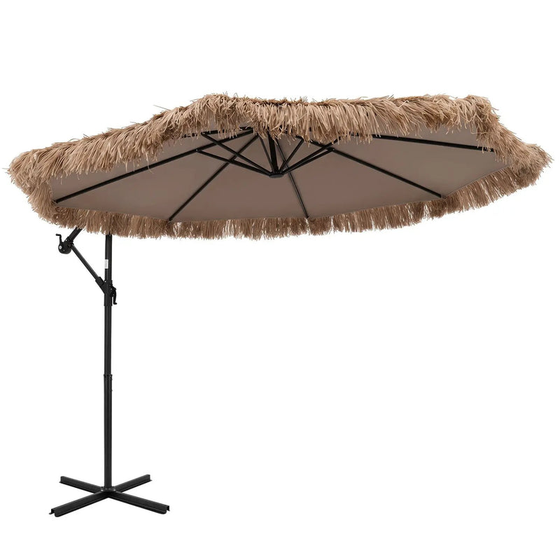 10 FT Solar Thatched Cantilever Umbrella with Crank Lift by DirectDeals
