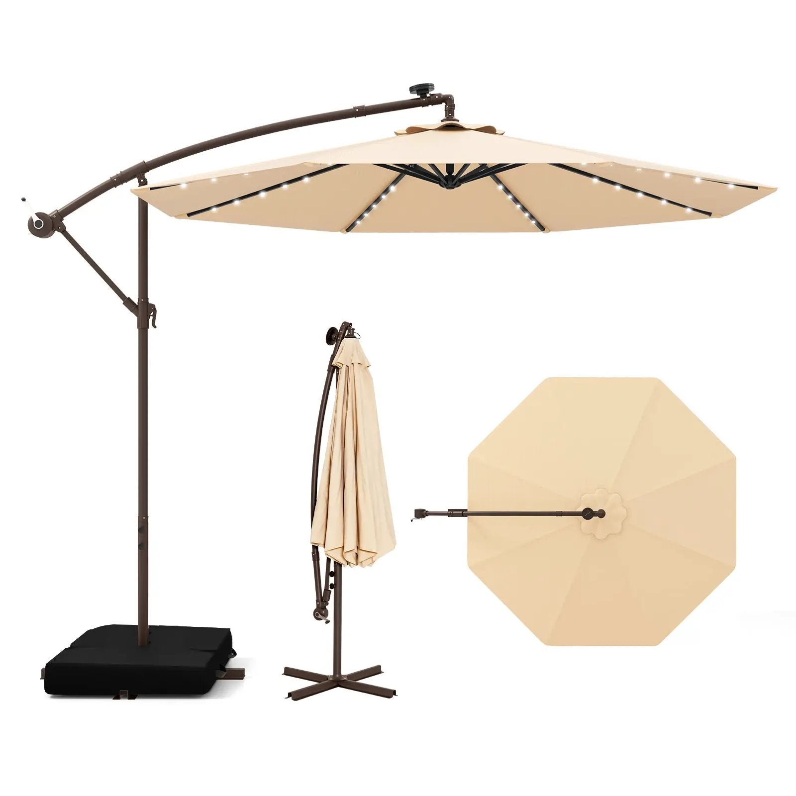 10 Feet Cantilever Umbrella with 32 LED Lights and Solar Panel Batteries by DirectDeals