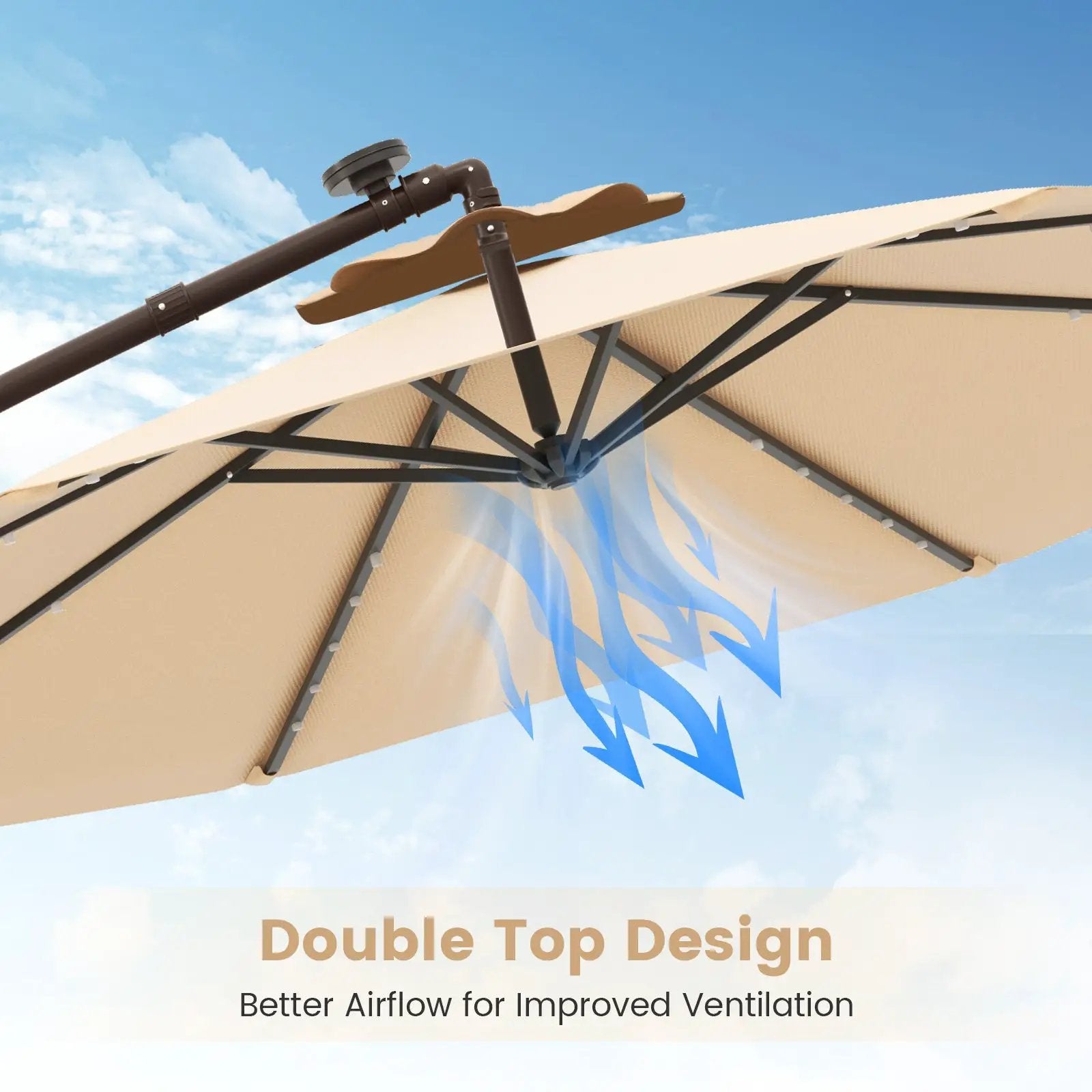 10 Feet Cantilever Umbrella with 32 LED Lights and Solar Panel Batteries by DirectDeals